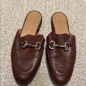 Brown and Gold Mules with Horsebit Detail